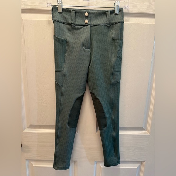 NEW Free Ride Equestrian girls GREEN TWEED  breeches size 12-13 - Picture 2 of 4